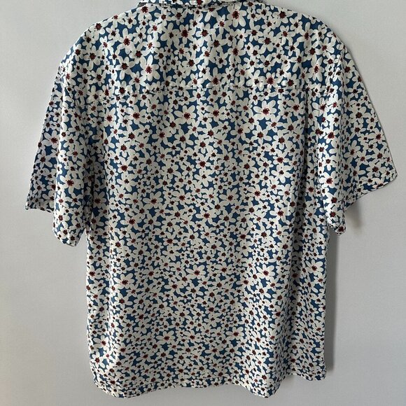 Free Assembly White Flower Print Large Men's Short Sleeve Shirt 100% Cotton - Picture 7 of 10